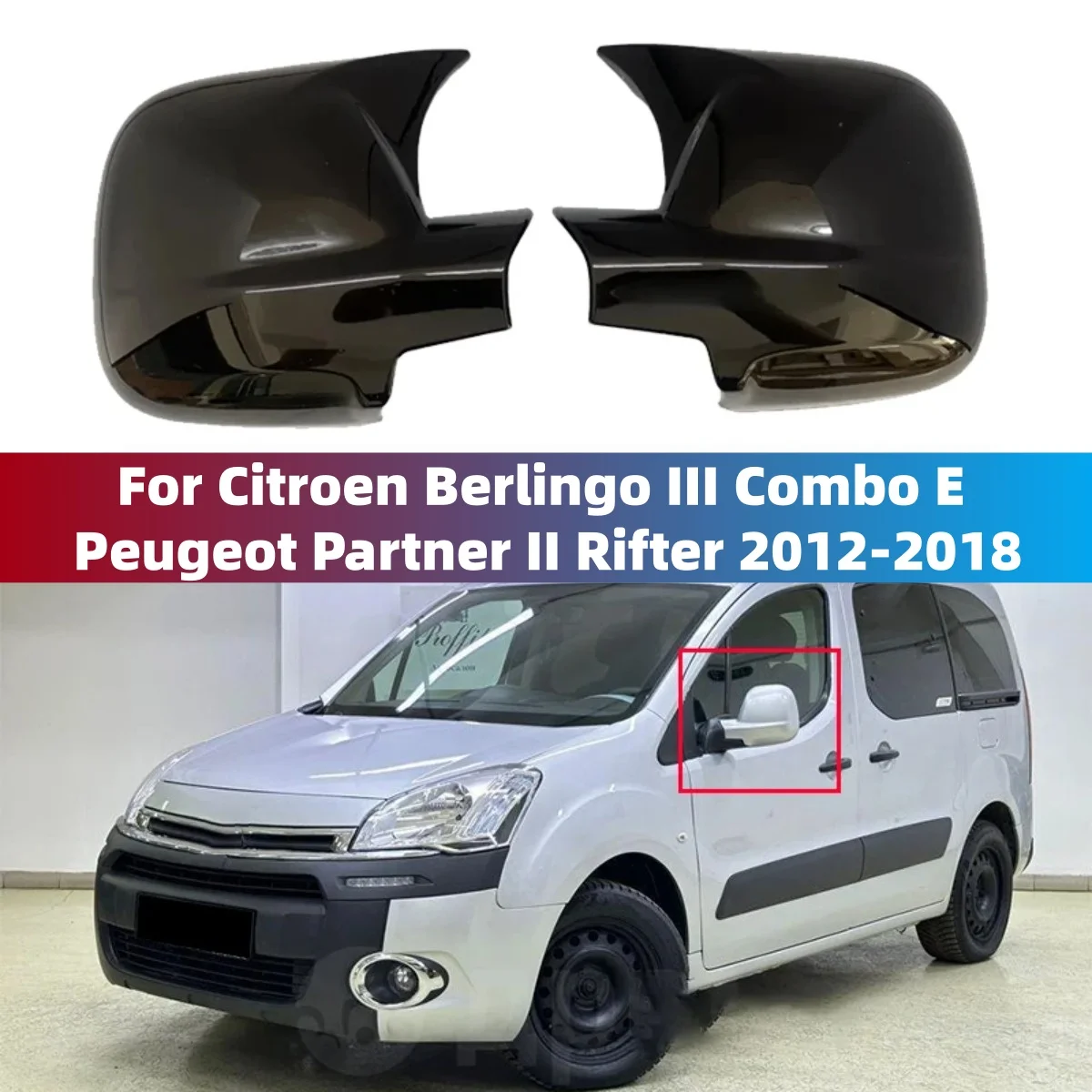 Mirror Cover Caps Car Rear View Side Mirror Cover Trim For Citroen Berlingo III Combo E Peugeot Partner II Rifter 2012-2018