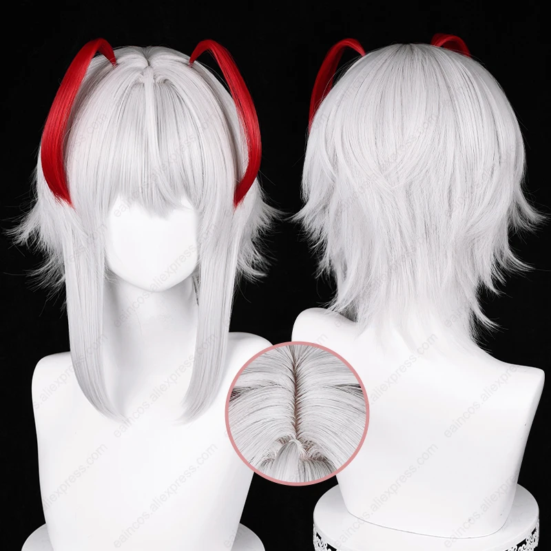 W Cosplay Wig 37cm Silver Highlights Red Short Hair Heat Resistant Synthetic Wigs Simulated Scalp Wigs