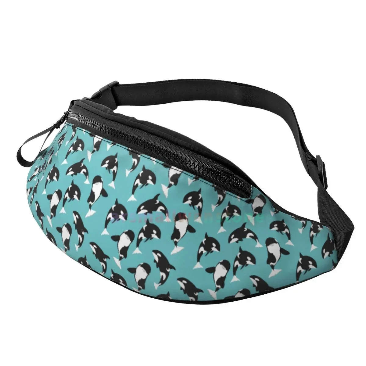 Killer Whale Orca Theme Waist Bag with Headphone Hole Belt Bag Fashion Hip  Bag for Outdoor Casual Travelling Hiking Cycling