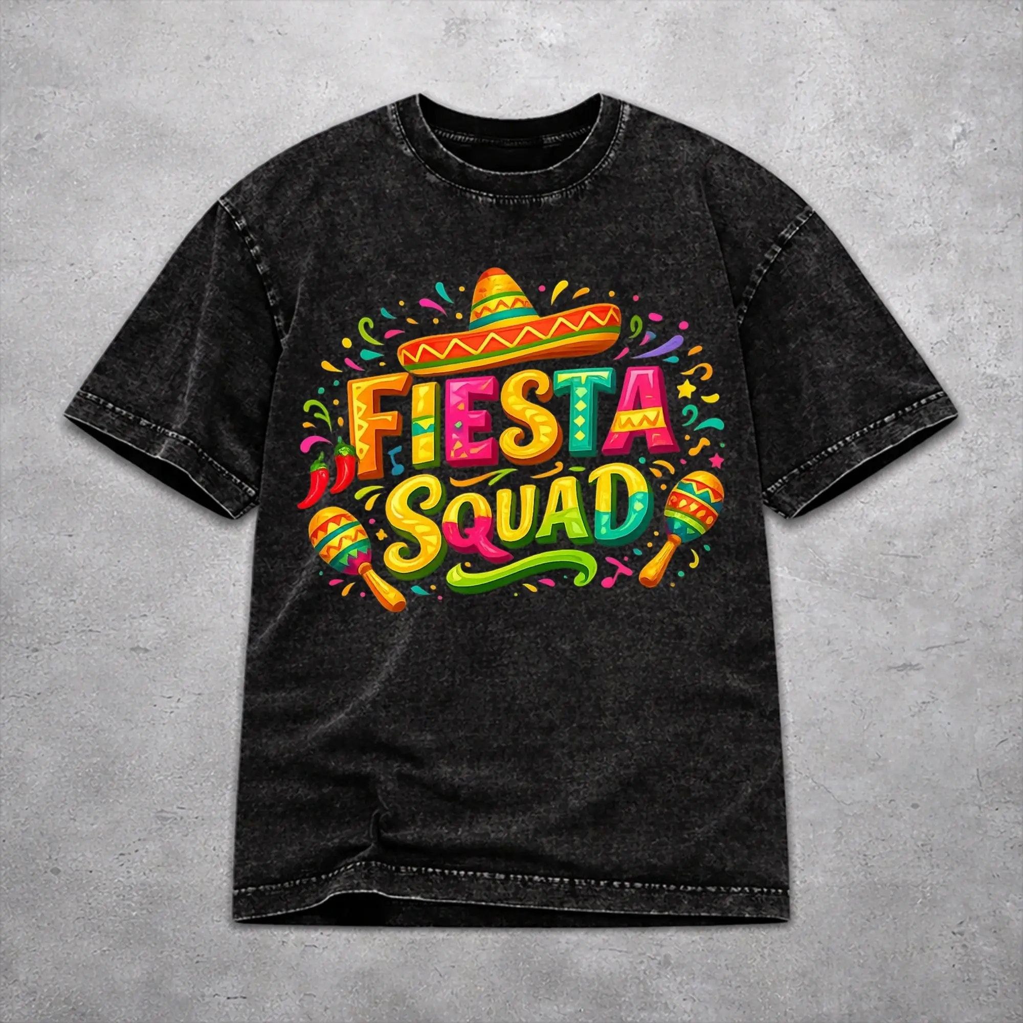 Men Women Harajuku Washed T-shirts Fiesta Squad Cinco De Mayo Printed Shirt Outfit Harajuku  Tees Tops