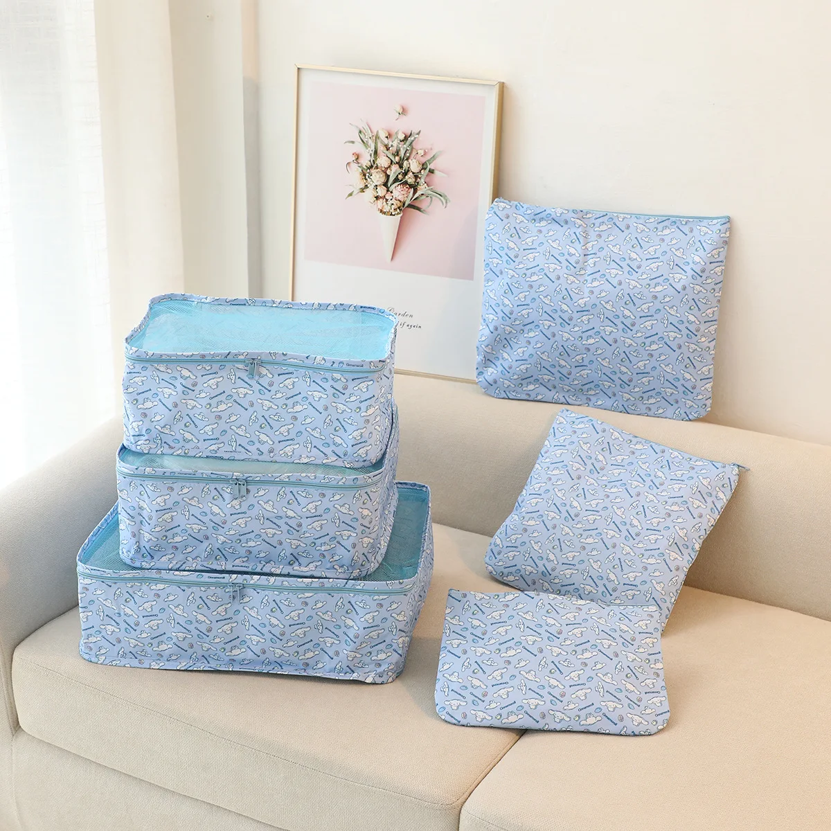 

Miniso Sanrio Hello Kitty Storage Box Clothes Underwear Organizing Bag Set of Six Kuromi Oxford Cloth Travel Bedroom Girls Toys