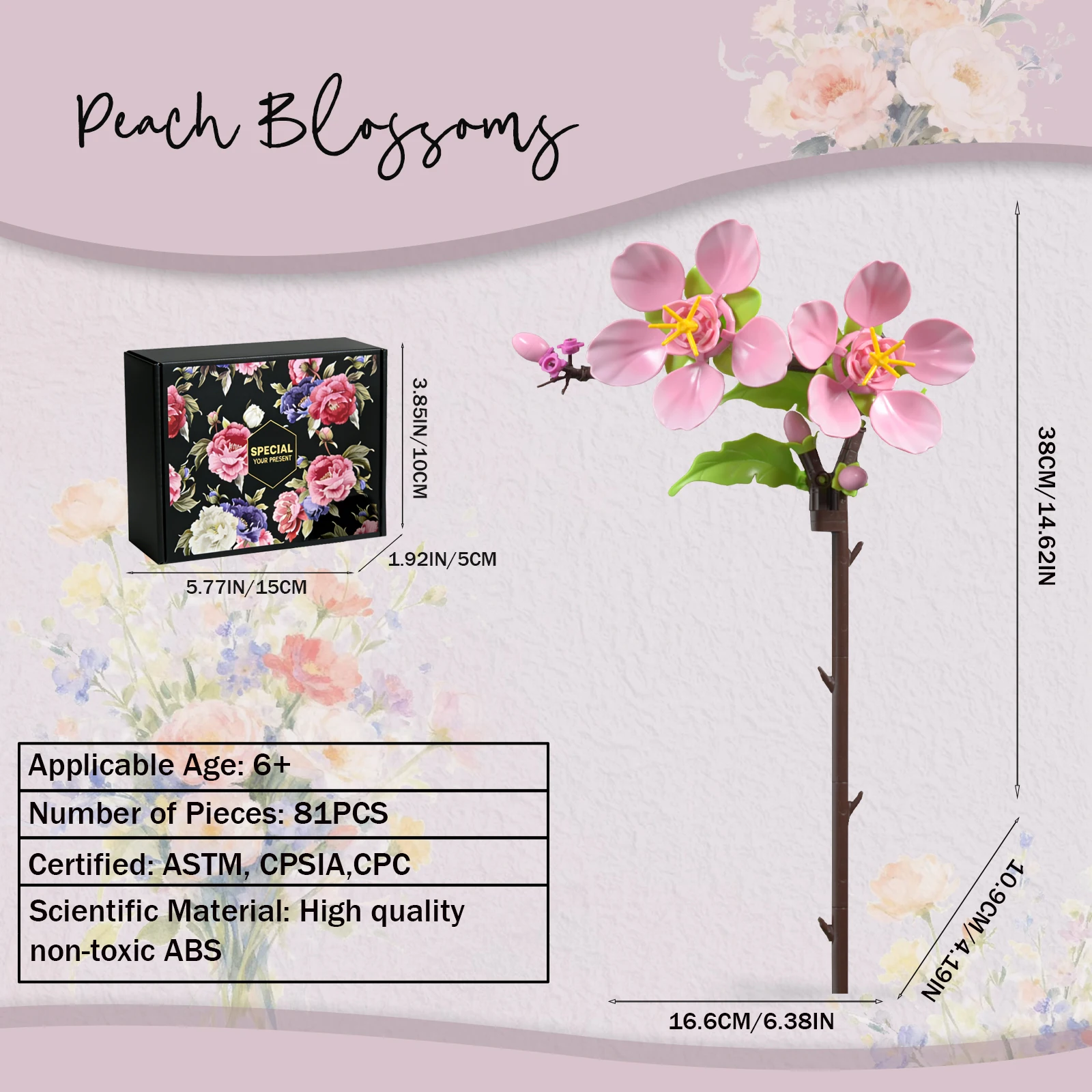 Peach Blossoms Building Block Bouquet Flowers Featuring Gradient Petal Details Ideal for Tabletop Display Home Deco