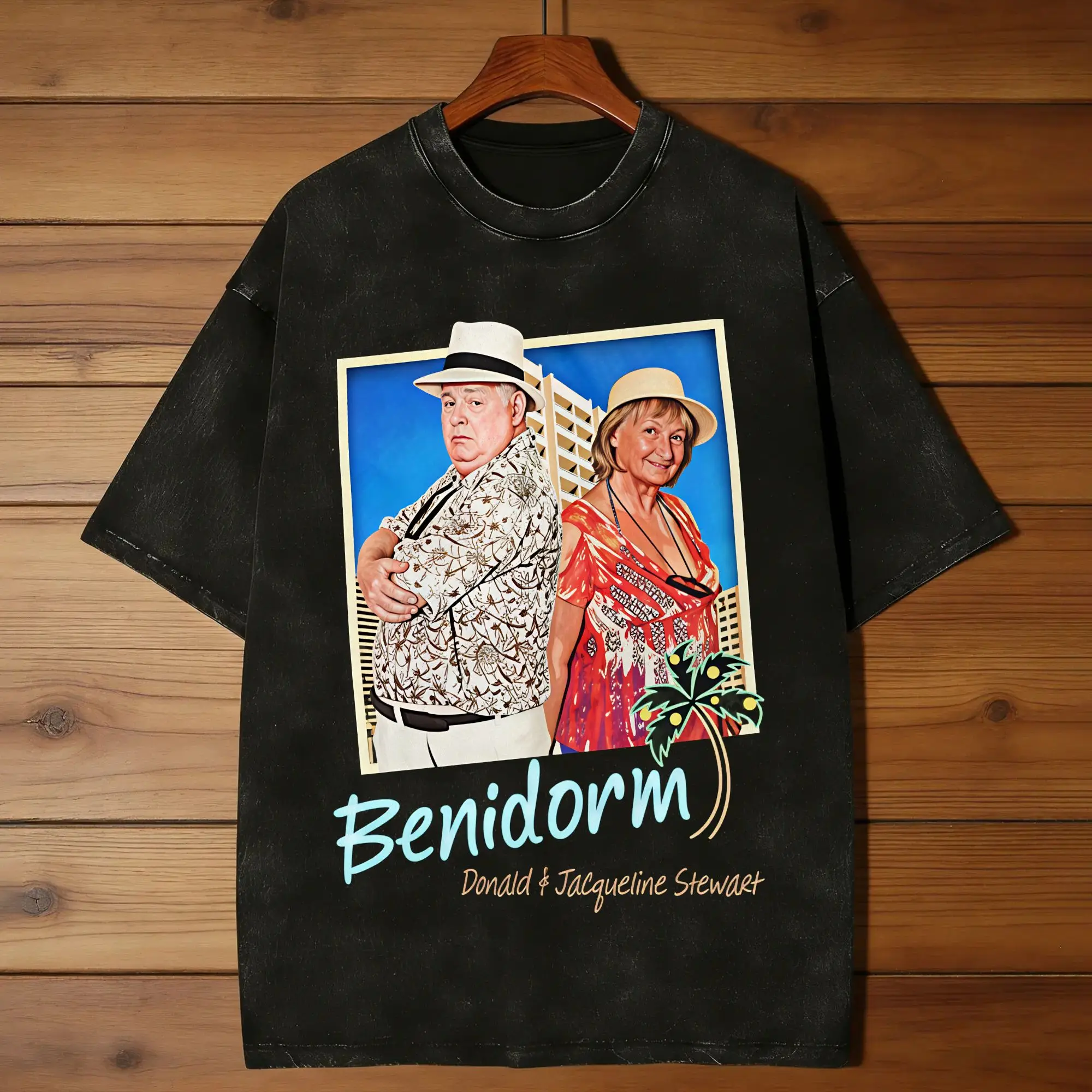 Casual Benidorm  Donald & Jacqueline T-Shirts for Men Crewneck Cotton Washed T Shirts  Short Sleeve Tees Summer Tops