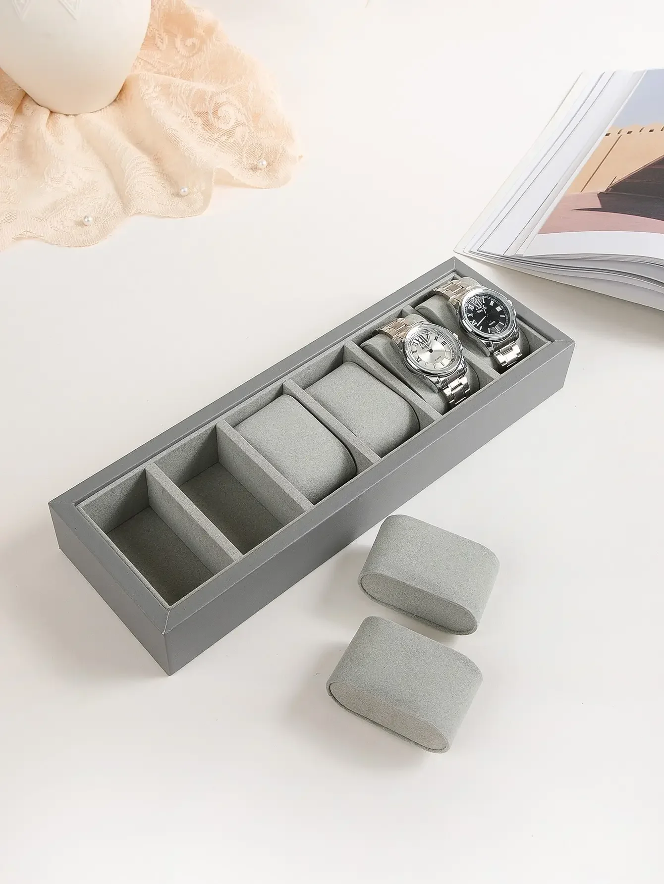 

6 Slots Watch Storage Display Box Wristwatch Organizer Display Tray Watches Holder With Pillows Gift Cases