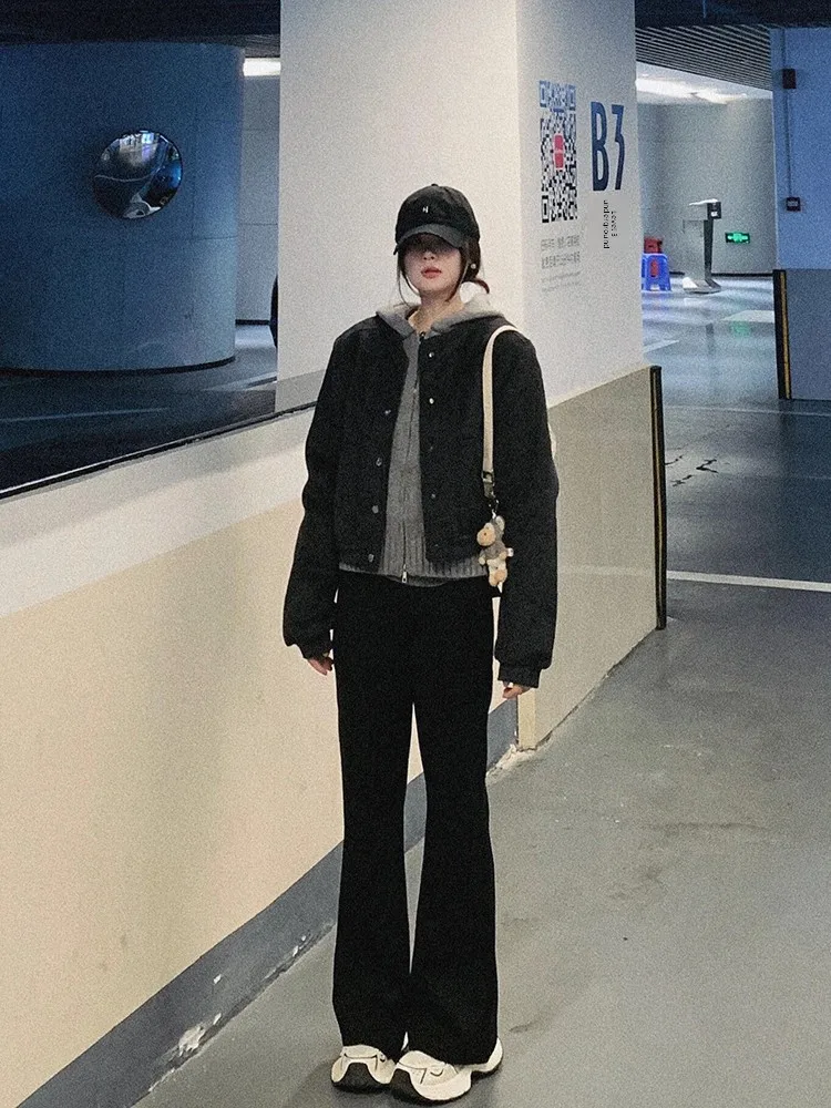 Retro ey ort Double-Sided Woolen Jaet Women's Casual Sle Spring Autumn New Arrival Korean Version Straight Cut