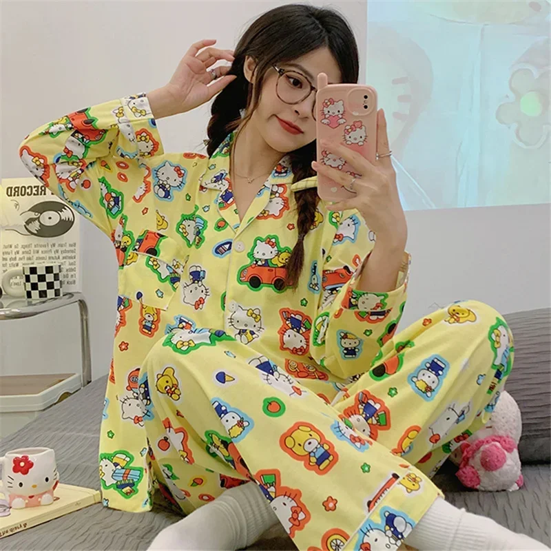 Sanrio Spring Casual Comfortable Pajamas Set Hello Kitty Homewear Sanrio Homewear Cute Cartoon Hello Kitty Casual Pajamas