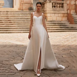 Toofgon Customized A Line Wedding Dresses Backless Buttons Bow Elegant Bridal Gowns Slit Front Bride Formal Wedding Party Dress