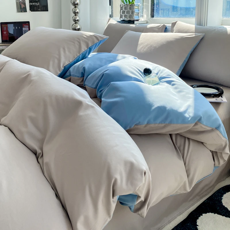 Ins Style Solid Color Duvet Cover Set Washed Cotton Bedclothes Comforter Cover Pillowcase Soft Bedding Sets Quilt Covers 220x240
