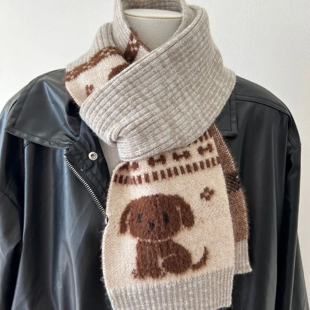 Sweet Cool Cartoon Cat Knitted Scarf Fluffy Jacquard Puppy Cycling Neckerchief Cold Protection Cusual Winter Wool Scarf Winter
