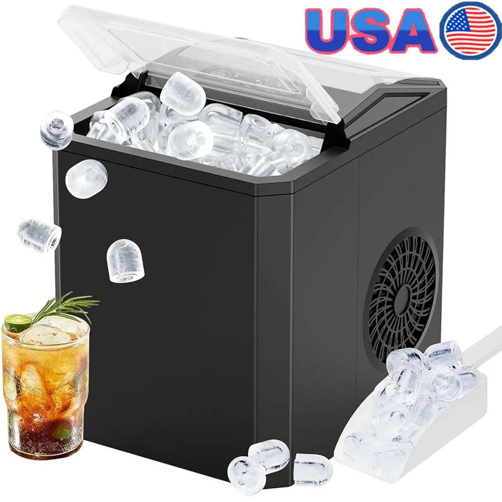 

Portable Countertop Ice Maker Self-Cleaning Ice Machine 9 Cubes in 6 Mins 26lbs Daily Bullet Ice Party Home Office Camping