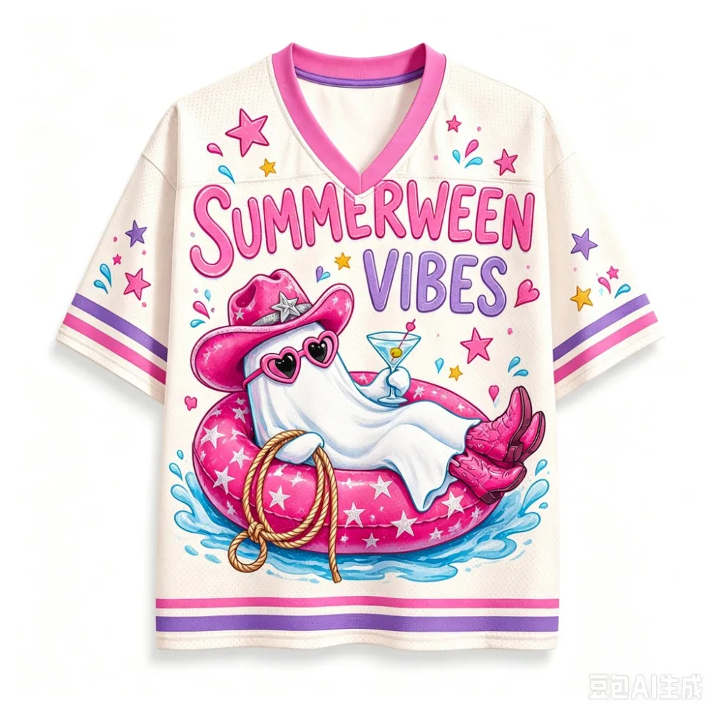 Summer Ghost Pattern Sports Quick-drying Breathable 3D Print Men V-Neck T-Shirt Street Fashion Hip-Hop Y2K Parent-child Clothing