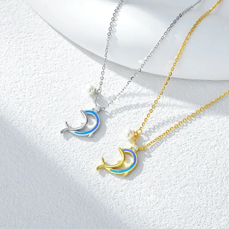 

TIMESWIND милый дельфин любовь S925 серебряный циркон жемчуг полый кулон женское ожерелье