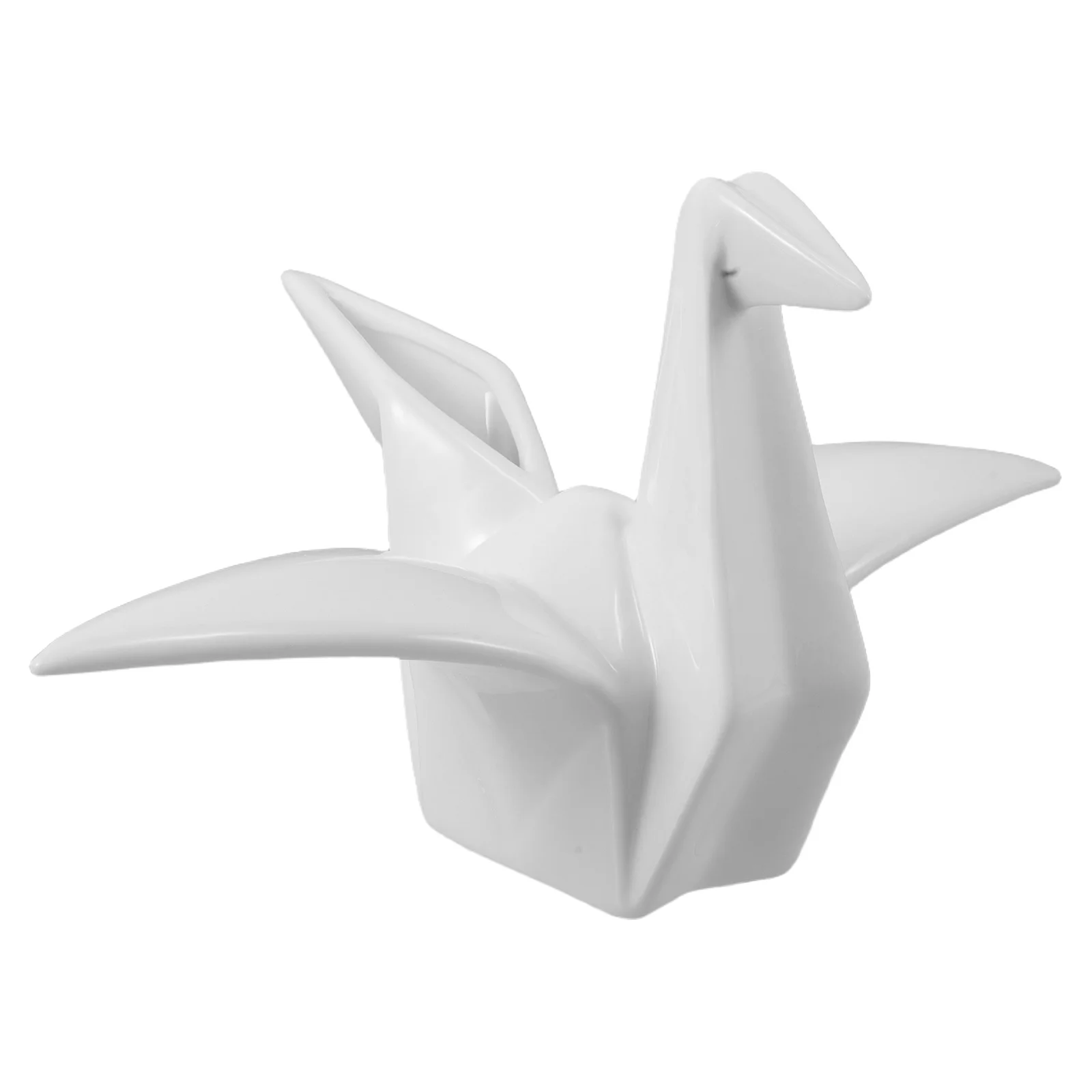

Appealing White Ceramic Crane Decorative Item Lifelike Design for Office Table Home Interior Creative Lightweight Stable Accent