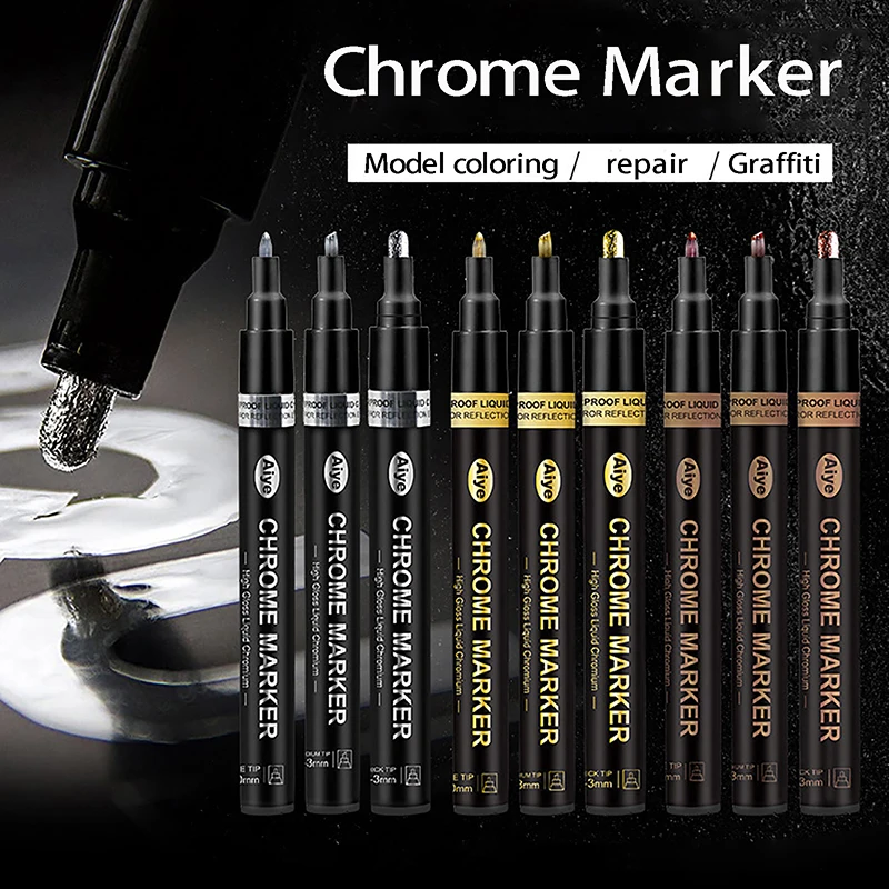 3 warna cermin Electroplating Marker emas perak tembaga mainan Model perbaikan cairan Chrome Pen DIY reflektif cat logam pena