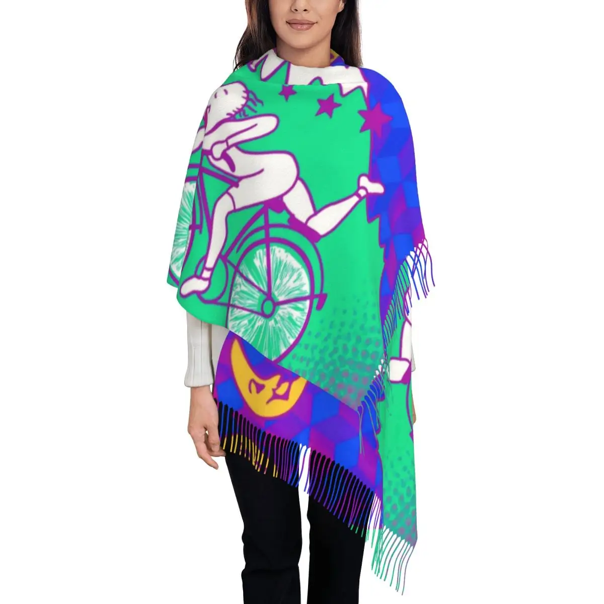 

Леди большой Альберт Хоффман LSD велосипедные дневные шарфы женские зимние толстые теплые шаль с кисточками накидка кислотная промокашка вечерние шарф