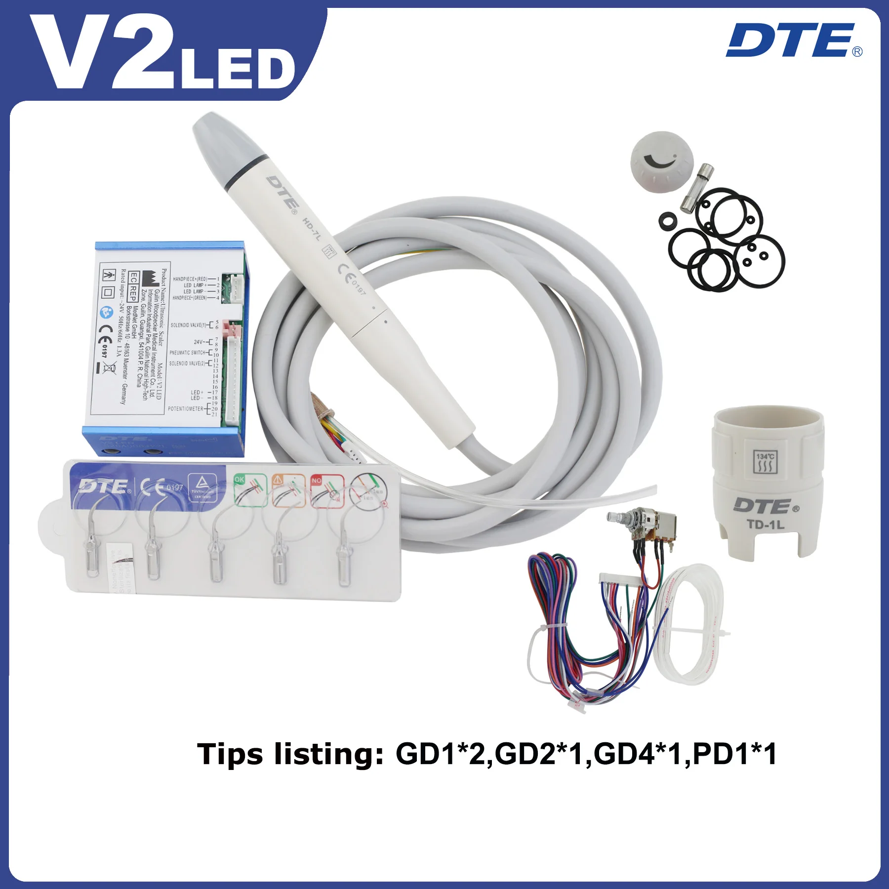 Woodpecker Dental Ultrasonic Scaler DTE V2 V3 LED Scaler Handpiece Endo Perio Scaling Tip Ultrasonic Cutter Head Fit NSK SATELEC