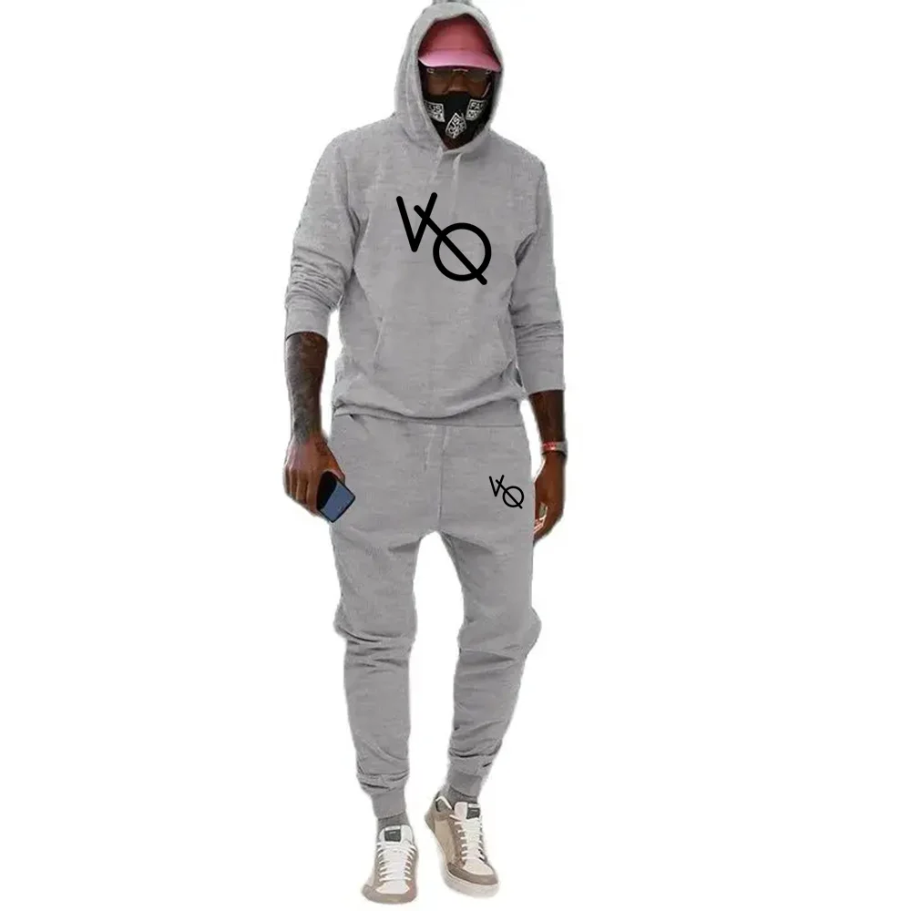 Autumn Men\'s Sets Sportswear VQ Hip Hop Graphic Printed Plus Fleece Fashion Men Hoodies Sweatshirts+Pants Sweatpants Casual Suit