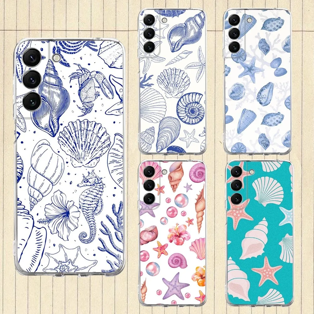 Blue Seas Seashell  Phone Case Silicone For Samsung S30,S23,21,22,20 Ultra,S20 FE lite,S10,9,PIus Note20ultra Cover Clear