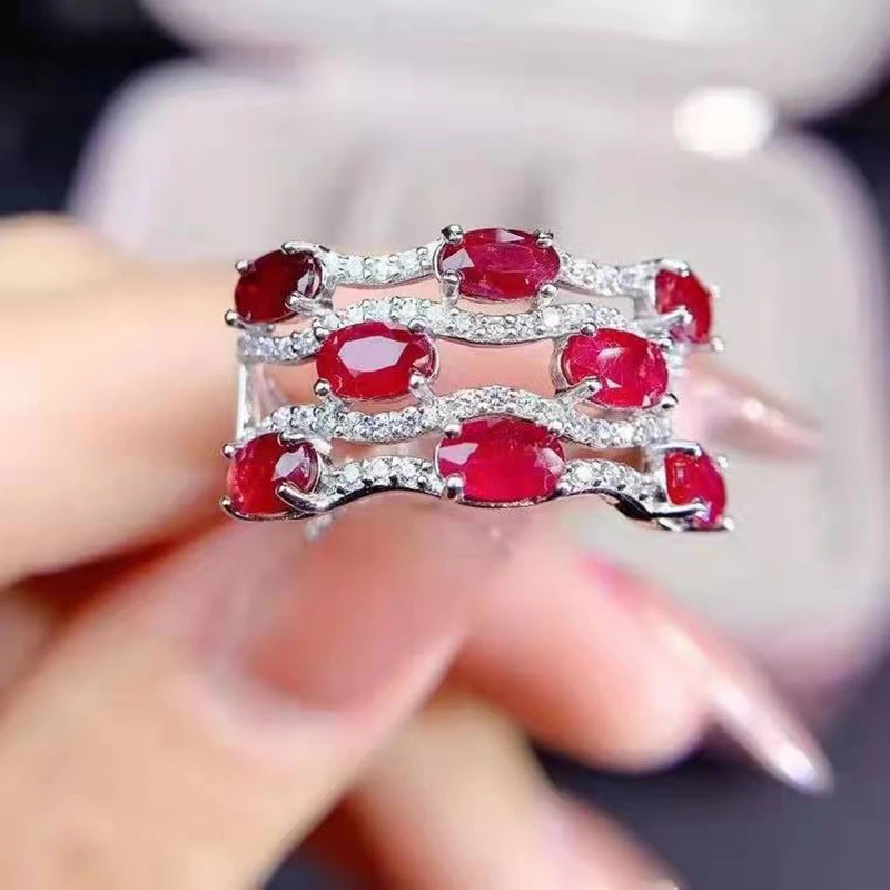 Foydjew New Simulation Mozambique Ruby Rings Multi-layer Twining Micro-inlaid Full Zircon Colorful Treasure Female Ring