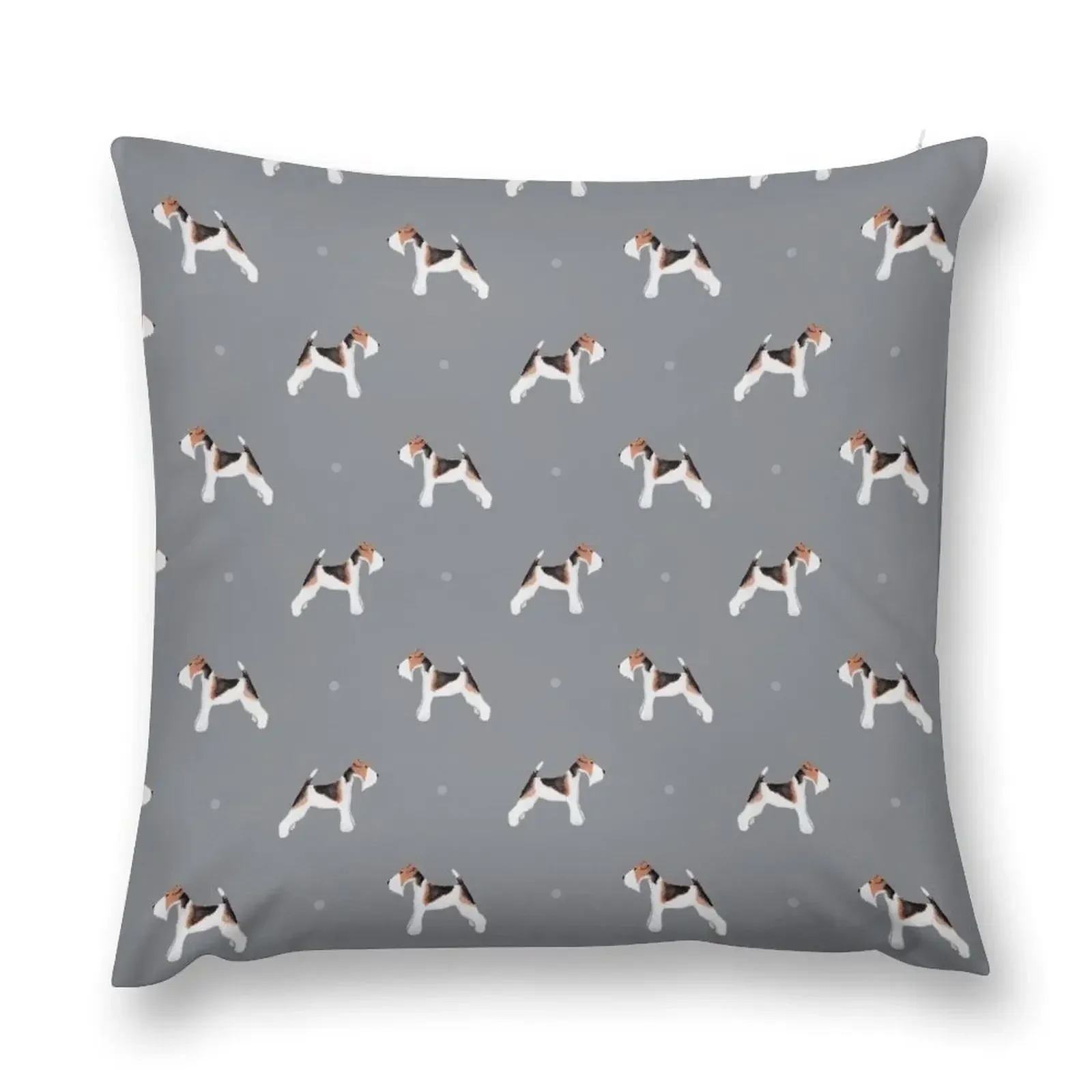 

Side facing fox terrier repeat pattern Soft Grey Throw Pillow pillow pillowcase Couch Cushions pillow
