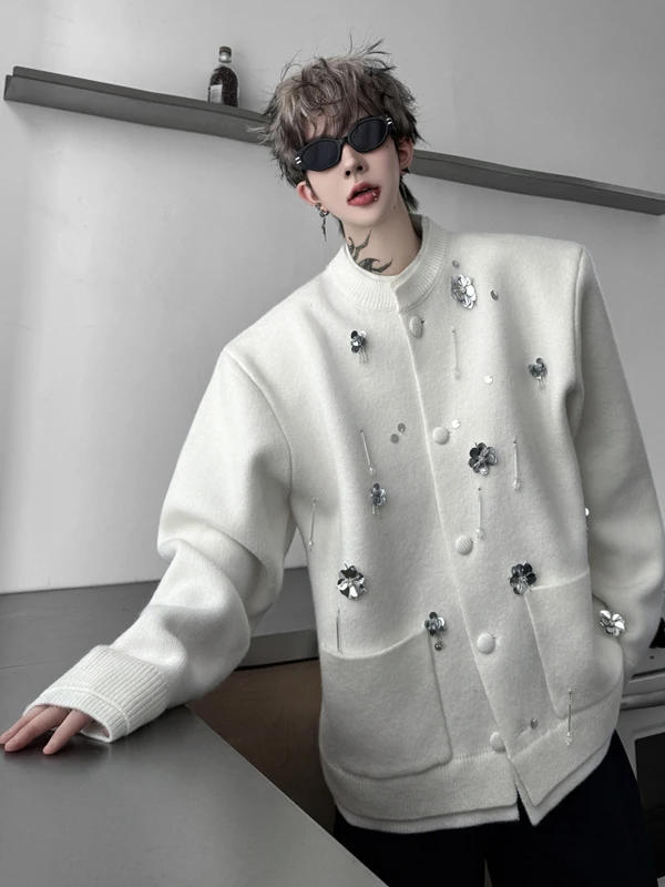 

Faionable Thiened Knitted Sweater Cardigan Autumn Winter Loose Casual Outerwear Embroidered Flower ular Sle for Teens