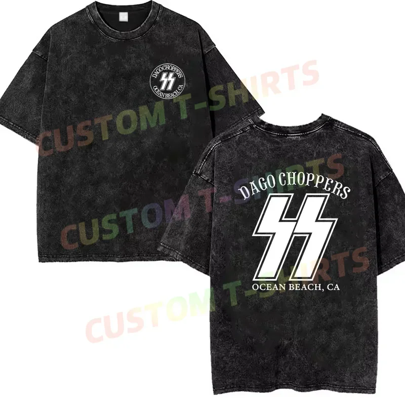 

2025 Summer Vintage Cotton Washed Dago Choppers Hells Angels Biker Ocean Beach Ca Harleys T-Shirt Loose T Shirts Men Y2K Hip Hop
