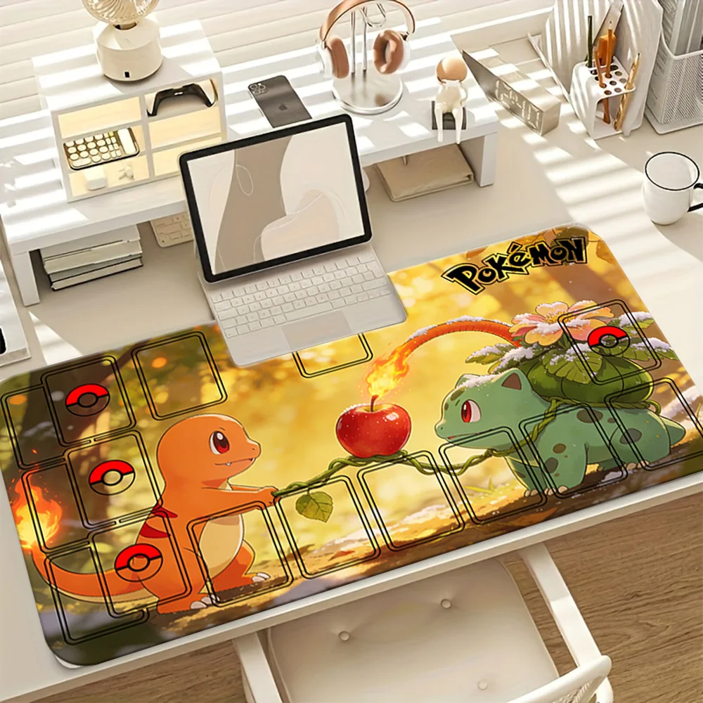 

Игровой коврик Charmander Bulbasaur Pokemon TCG, большой расширенный коврик для мыши с зонами для карт, нескользящий настольный коврик для коллекционных карточных игр