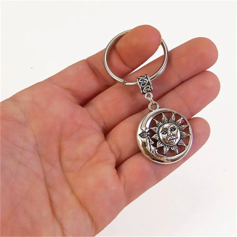 Silver Color Mystic Sun Moon Charm Keychain For Men Women Fashion Jewelry Gift Door Lock Keyring Accessories Vintage Keychain