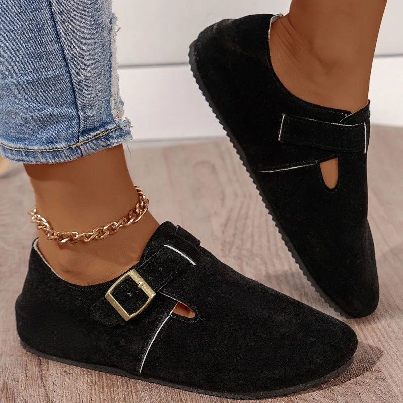 Cover Toe House Slippers Platform Shoes Loafers Slipers Women Slides Flock Med 2024 Flat Rubber Bonded Leather PU Basic
