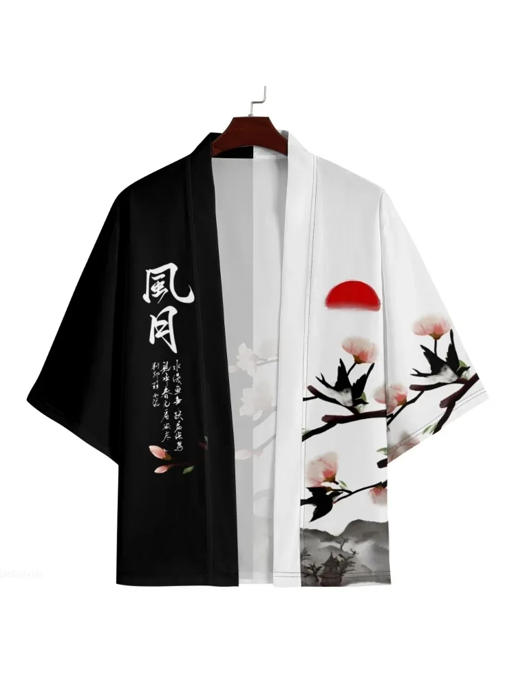 Kimono Harajuku w chińskim stylu z nadrukiem, streetwear, kardigan męski i damski, japoński haori, yukata, szlafrok plażowy, rozmiar plus size — zdjęcie 2