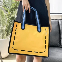 Borsa a mano con tessuto di tela resistente abbinato ai colori dei cartoni animati Serie di contrasto di colore di grande capacità Conserva le tue borse