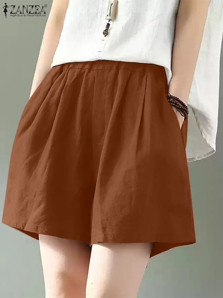 

ZANZEA женские повседневные шорты плиссированные однотонные летние простые короткие брюки 2023 с эластичной резинкой на талии, свободные повседневные женские штаны