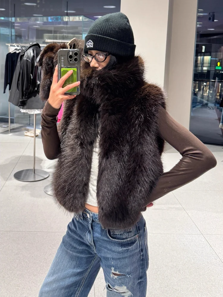 

Faionable Sweet High Collar Artificial Fur Effect Svel Vest New Autumn Women's Clothing Polyester Fiber V-ne Regula...