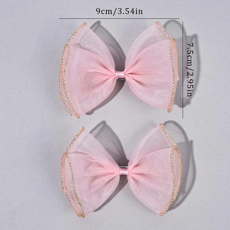 ncmama 2Pcs Sweet Girls Chiffon Hair Bow Clips Fashion Korea Hair Accessories Kids Bowknote Headwear Glitter Barrettes Hairgrips