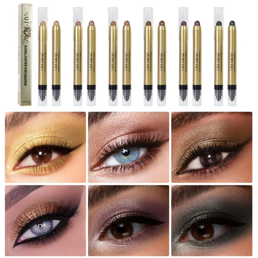 قلم ظلال عيون لامع من سام شوجار 2 في 1 لؤلؤي لظلال العيون وأحمر الشفاه وتسليط الضوء على عصا الظل برأسين