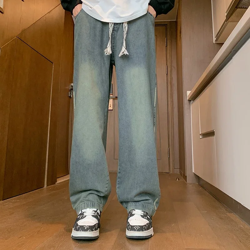 Nuevos Pantalones vaqueros informales azules holgados para Hombre, moda de venta al por menor de otoño 2025, Pantalones vaqueros Y2K para Hombre, Pantalones vaqueros de pierna recta