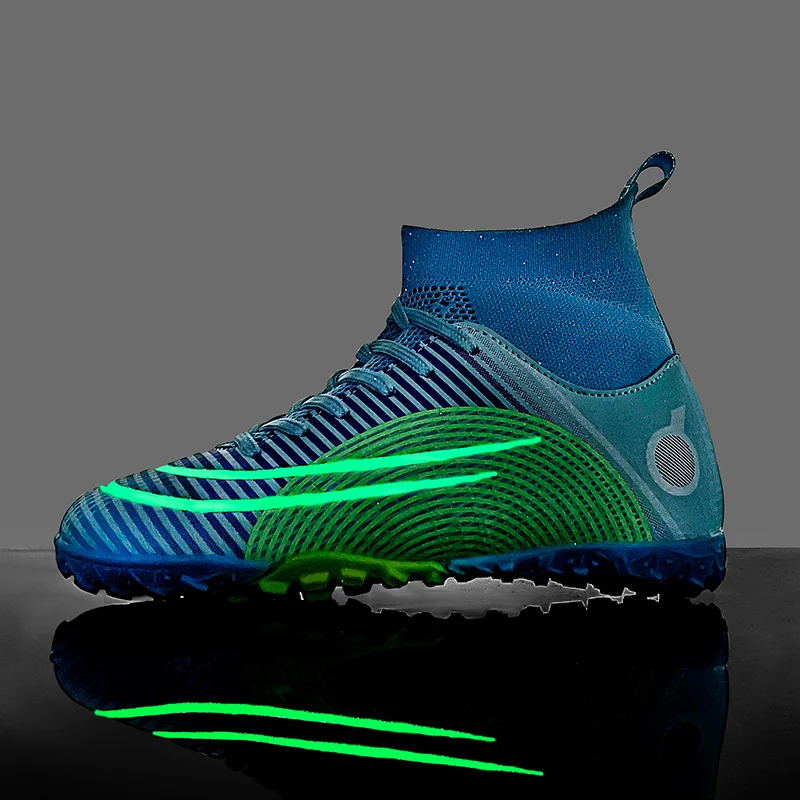 

Детские футбольные бутсы с высоким верхом, дышащие, нескользящие, для тренировок по футзалу, уличные, светящиеся в темноте.