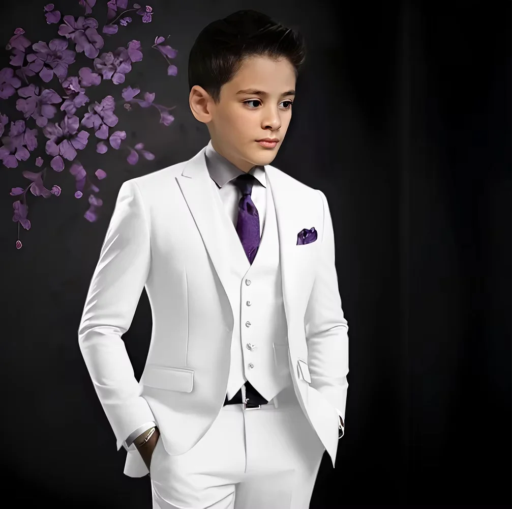 Classic Solid Suits For Boys School Activities Custom Slim Fit Blazer Vest Pants 3 Pcs Birthday Party Prom Child Fashion Outfits