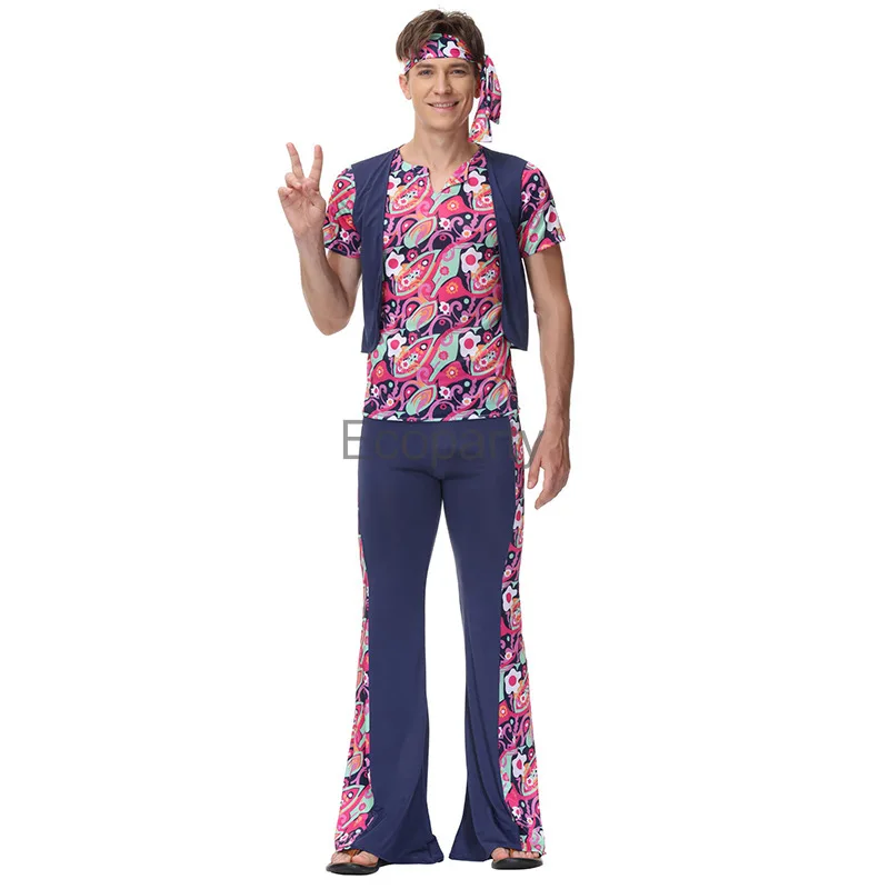 60s 70s Retro Hippie Cosplay Costume Men Women Halloween Carnival Fancy Vintage Disco Dance Costume Rock Party Night Clubwear