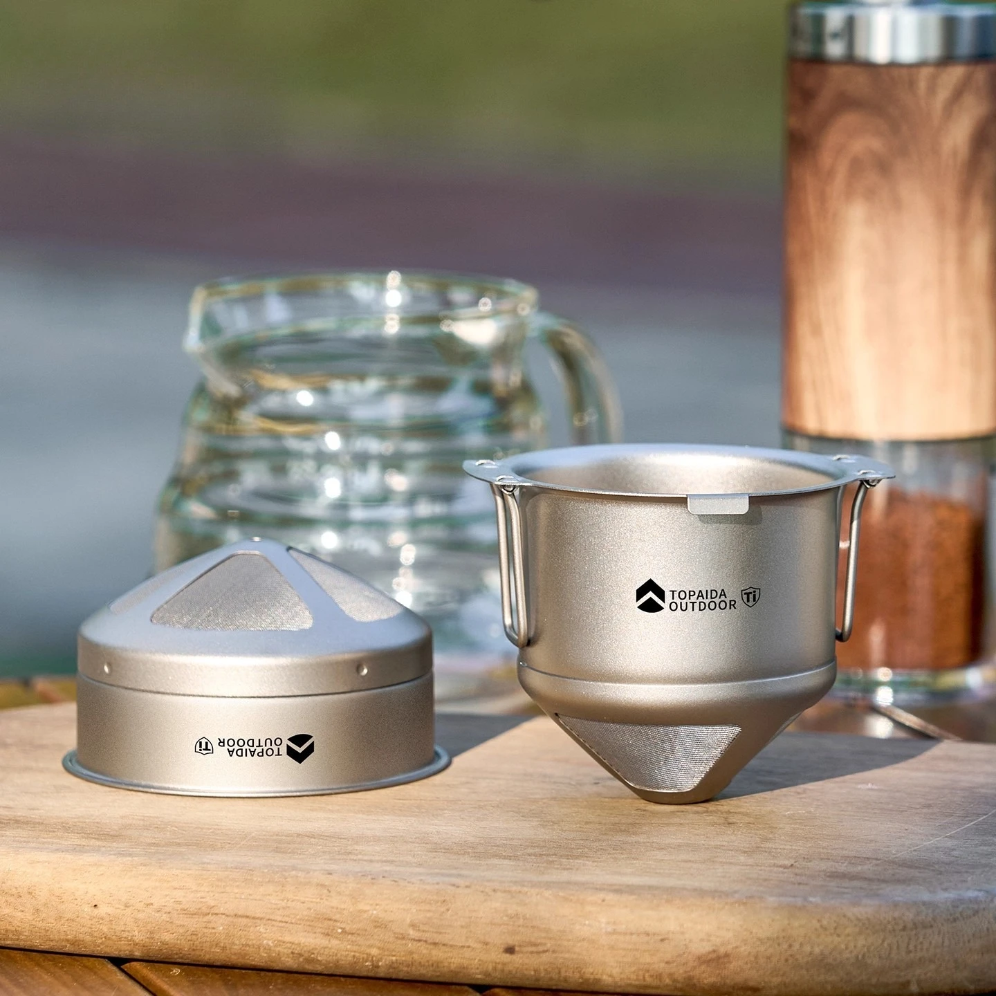 Portable Pure Titanium Pour Over Coffee Filter Dripper, Paperless Double Layer Mesh Funnel, Reusable Coffee Drip Set