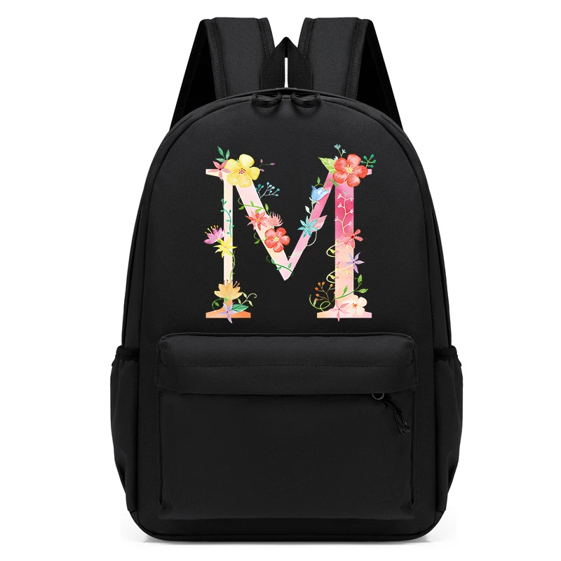 Sac à dos en toile pour adolescents, 26 alphabet floral, cartable léger pour étudiants, sac à dos de voyage, imprimé anglais, sacs pour étudiants, mode