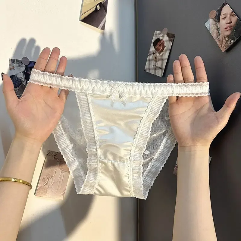 

Comfortable Ruffle Women's Panties French Version Girly Low Rise Underwear Breathable Bow Hollow Out Shorts Mesh Seamless Briefs