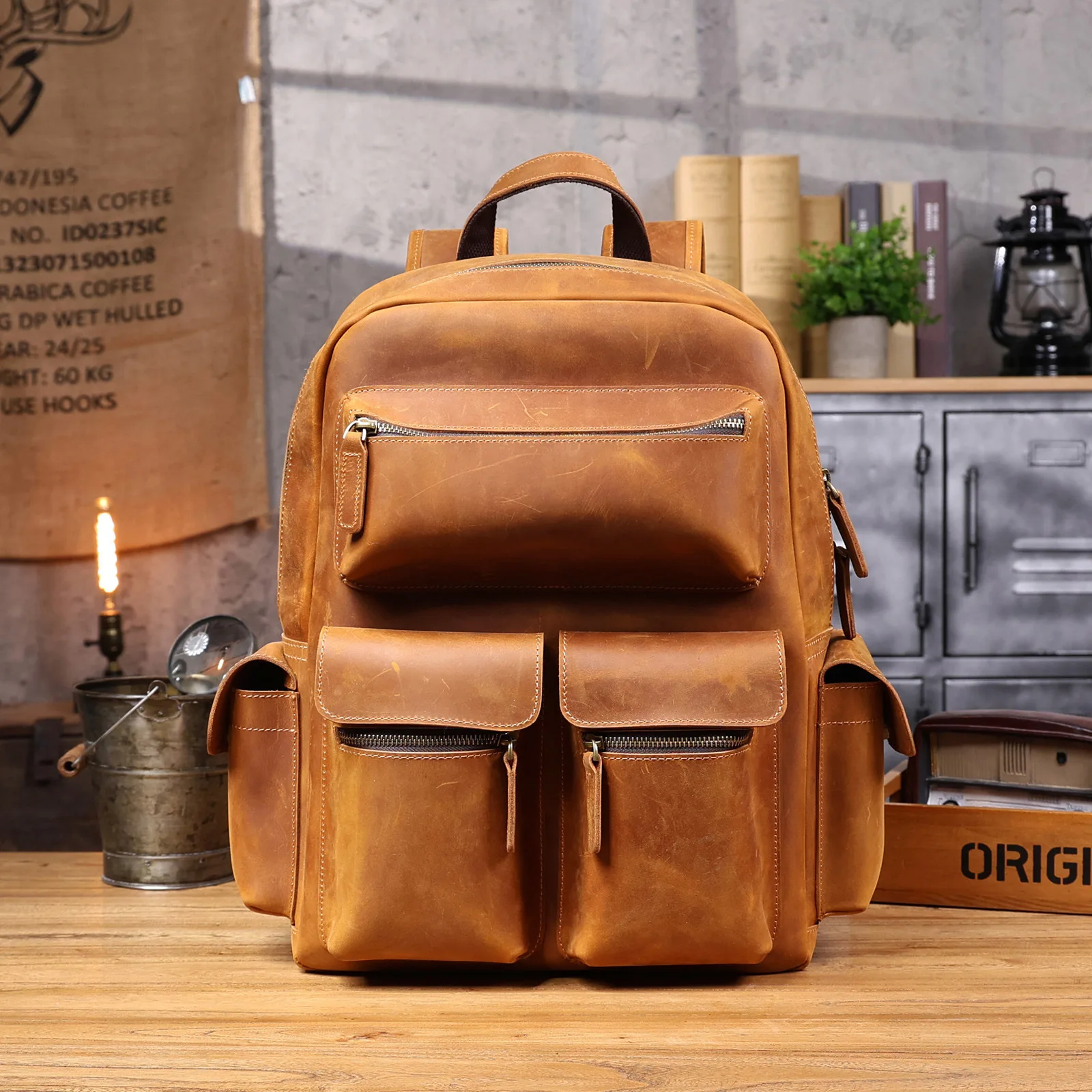 vintage handmade crazy horse cowhide men's women's big backpack outdoor travel genuine leather large-capacity schoolbag