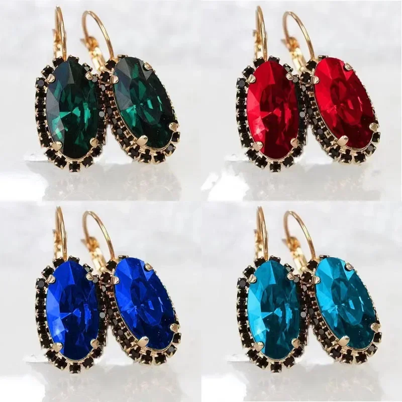 2023 Brand New Emerald Round Cut Zircon Earrings for Women Luxury Red Blue Dove Egg Jewelry Accessories  Wedding