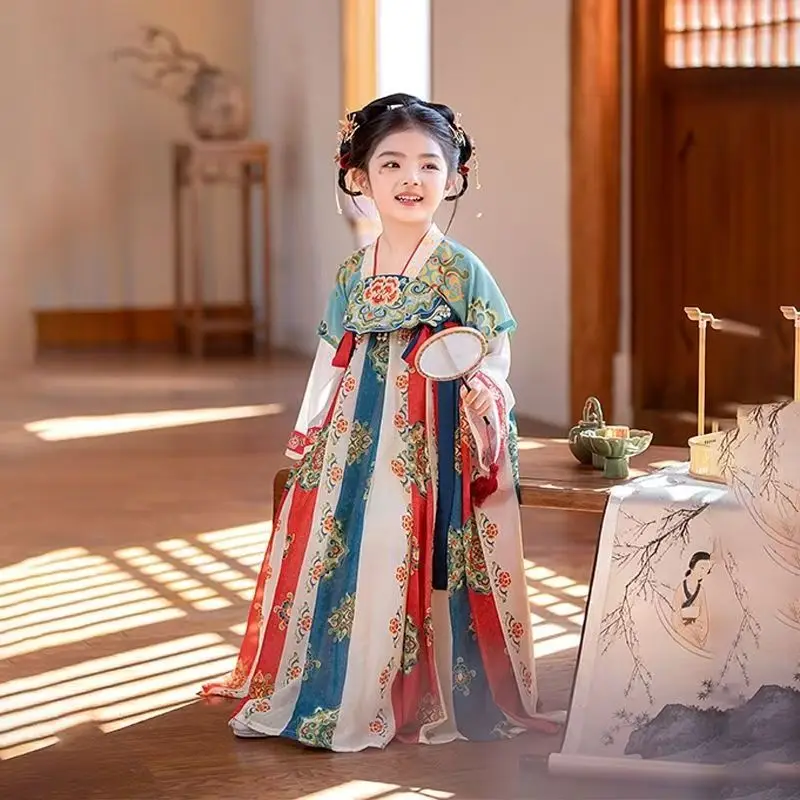 Новое китайское платье ханьфу в стиле ретро с имитацией династии Тан для девочек