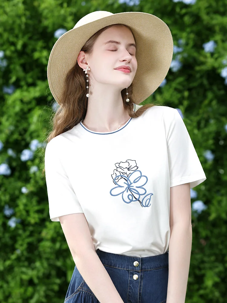 I BELIEVE YOU T-Shirts For Women 2024 Summer New Cool Feeling Cotton Embroidery Short Sleeve Slim Chic Korean Tees 2242015666