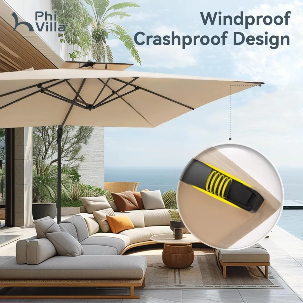 

9’ x 12’ Cantilever Patio Umbrella with Base, Outdoor Rectangular Heavy Duty Large Umbrella with Hydraulic Lift