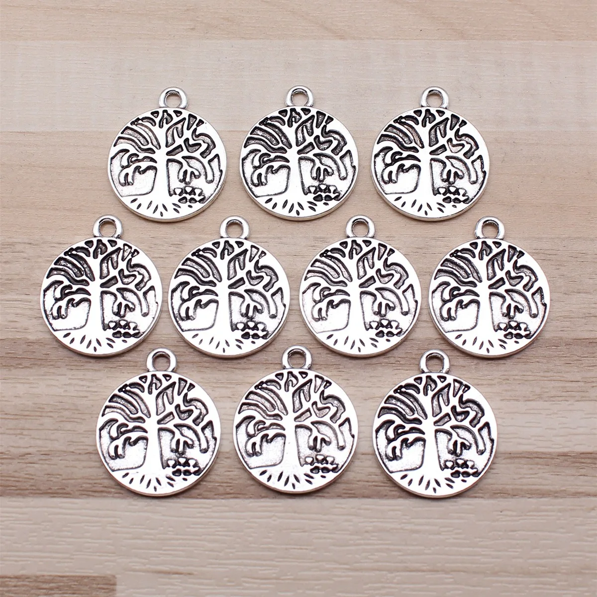 IFOCUS 10pcs/Lot Round Double-Sided Tree Charms For DIY Jewelry Making Zinc Alloy 20x24mm/0.79x0.94inch