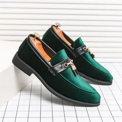 Fashion Green Designer Men's Dress Shoes Comfortable Pointed-Toe Leather Loafers for Men Evening Shoes Slip-on Mens Party Shoes