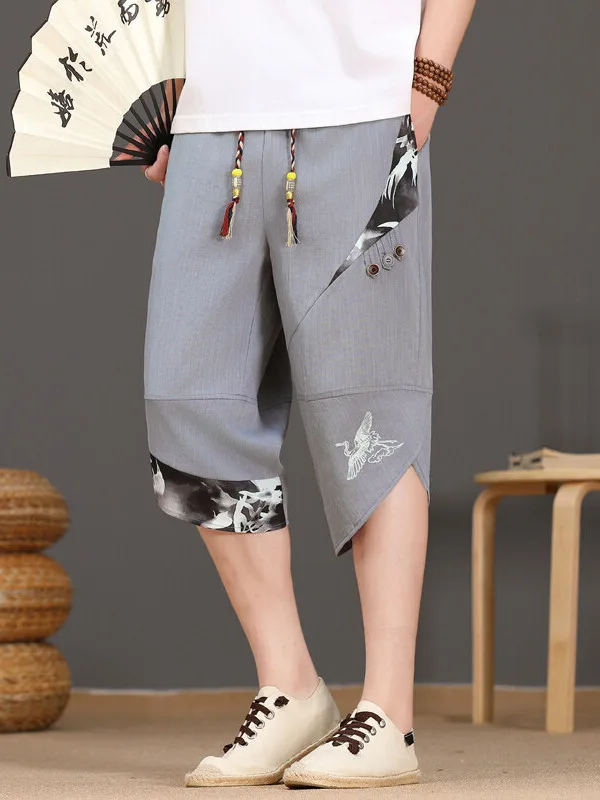 

Summer New Men's Loose Faionable Seven-Foot Pants Casual Loose Sports orts Straight Leg Pants Ethnic Sle Thin Model